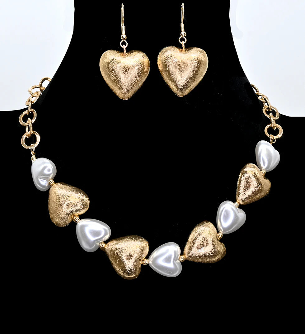 Chunky Heart Necklace Set - Gold-Plated
