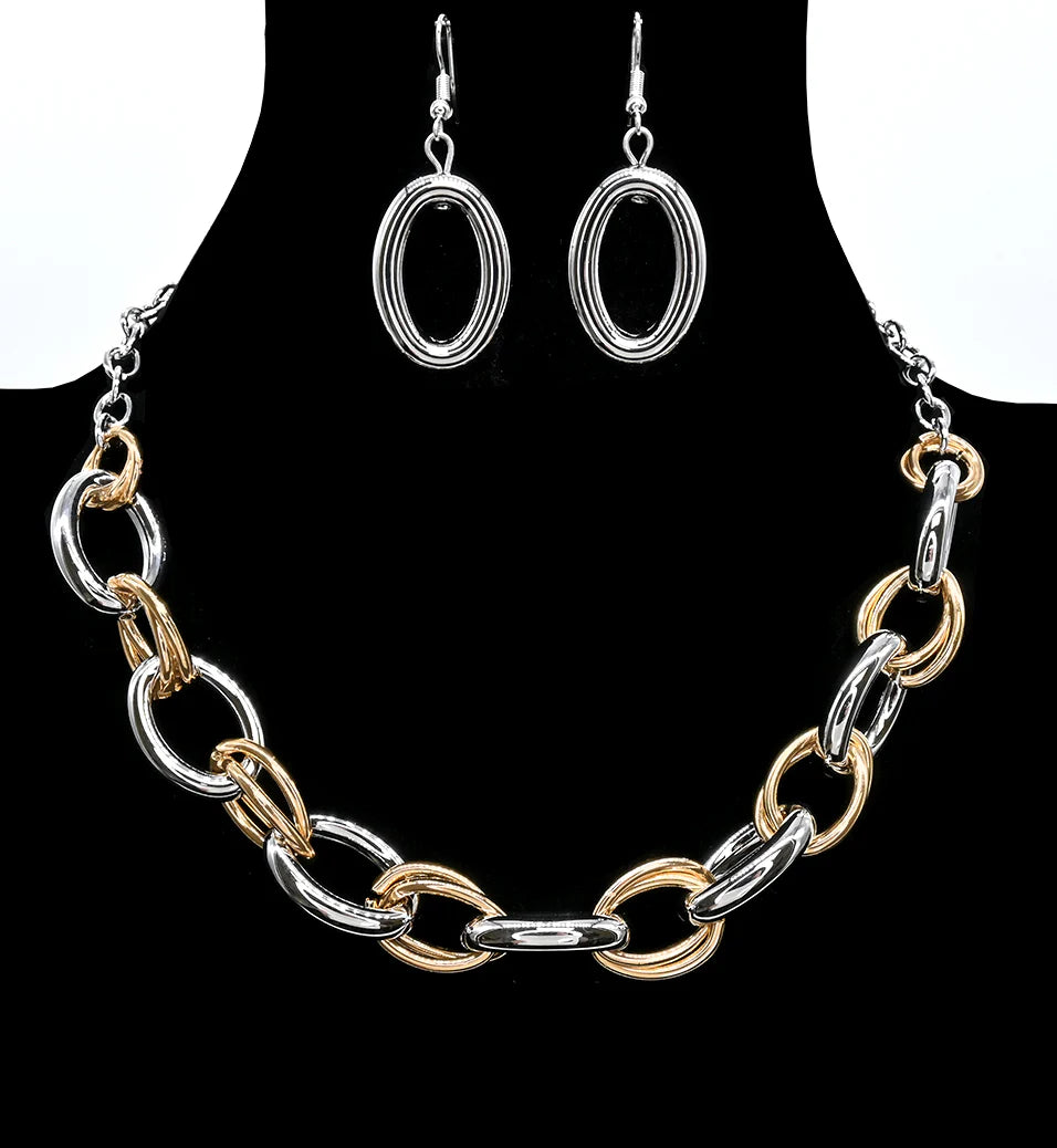 Collier maillons ovales – Chaîne élégante argentée et dorée