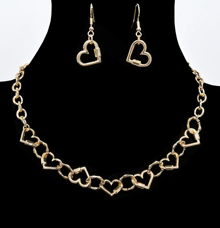 Collier cœur martelé – Chaîne à maillons et boucles d'oreilles assorties