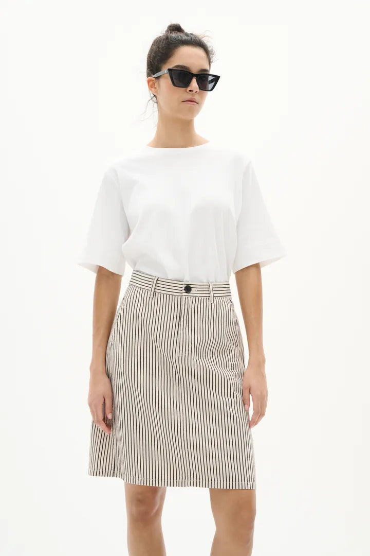 Jupe crayon avec rayures en lin Bai
