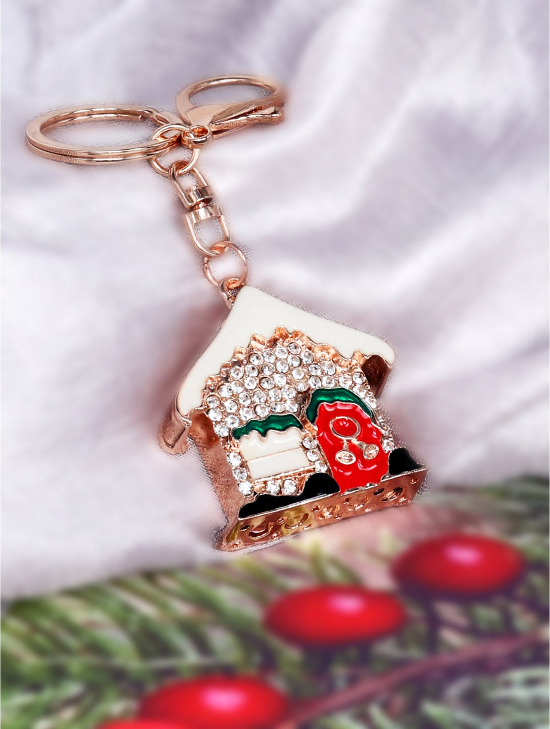 Porte-clés maison de Noël - Accessoire scintillant et festif