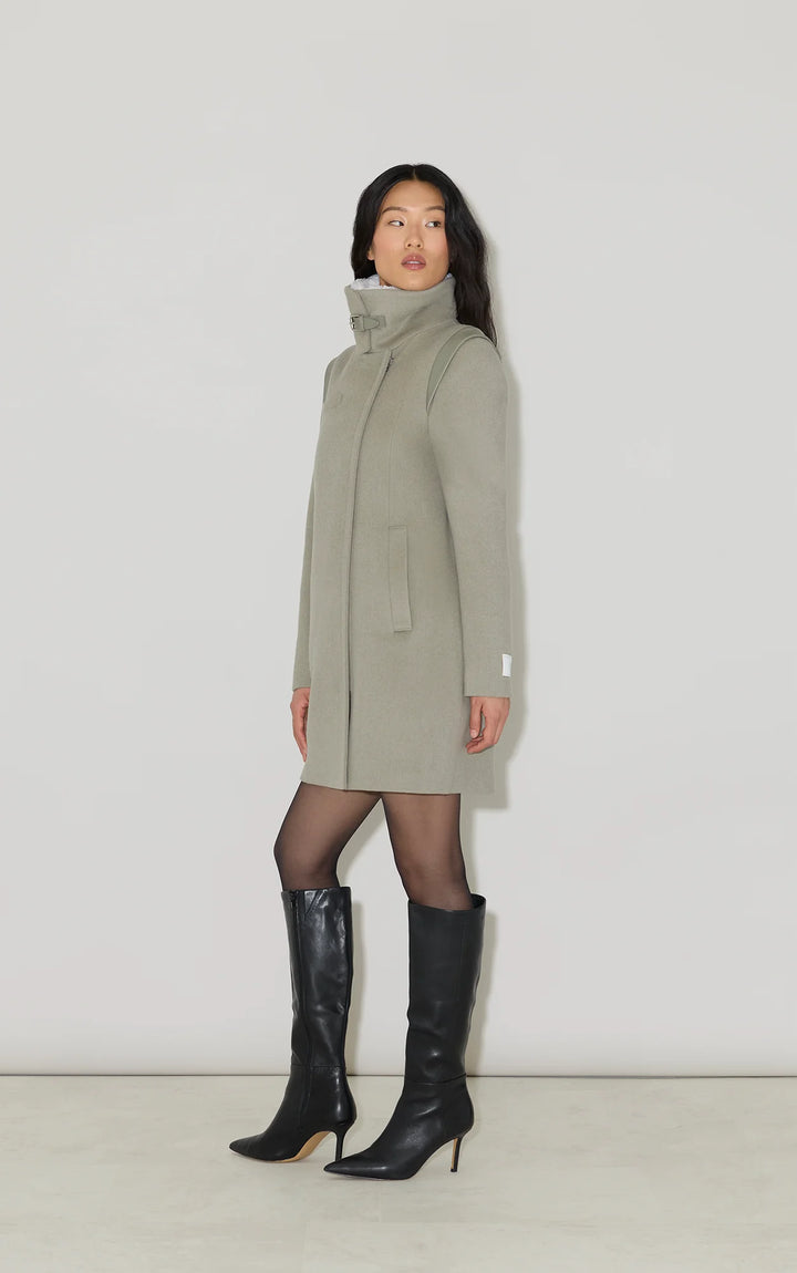 Manteau en laine Kiana - Hybride à col moutonné et détails en cuir