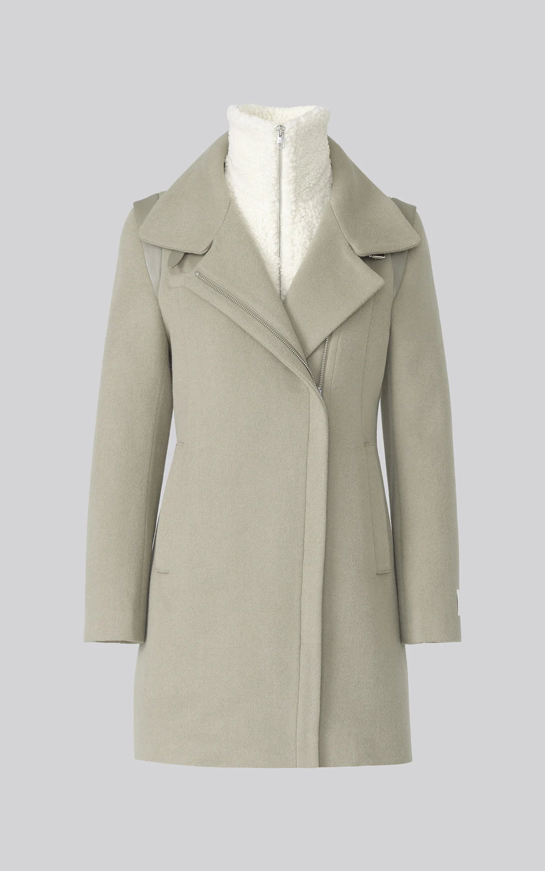 Manteau en laine Kiana - Hybride à col moutonné et détails en cuir