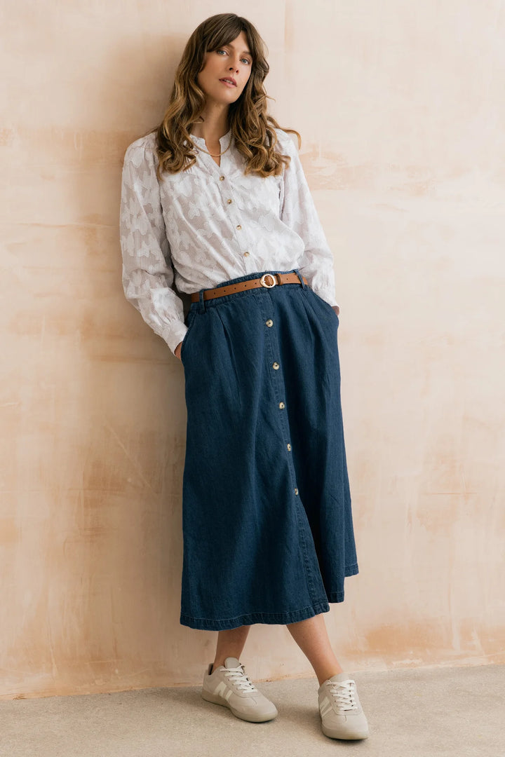 Blouse en jacquard 100% coton Poplar - À rayures tonales et fleurs tissées