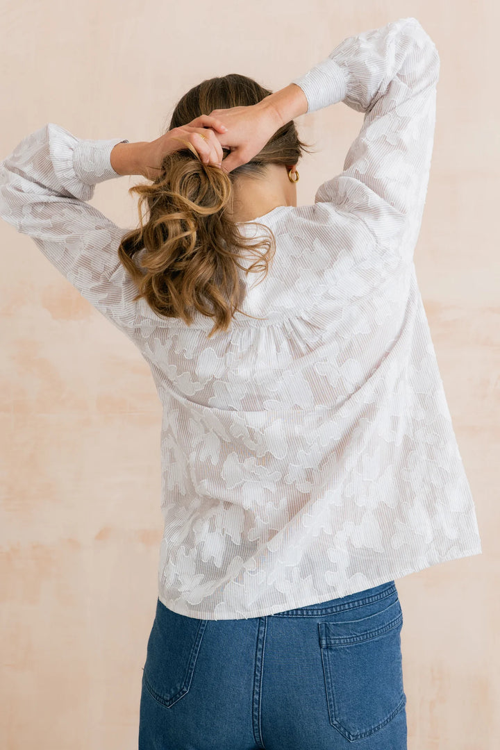 Blouse en jacquard 100% coton Poplar - À rayures tonales et fleurs tissées