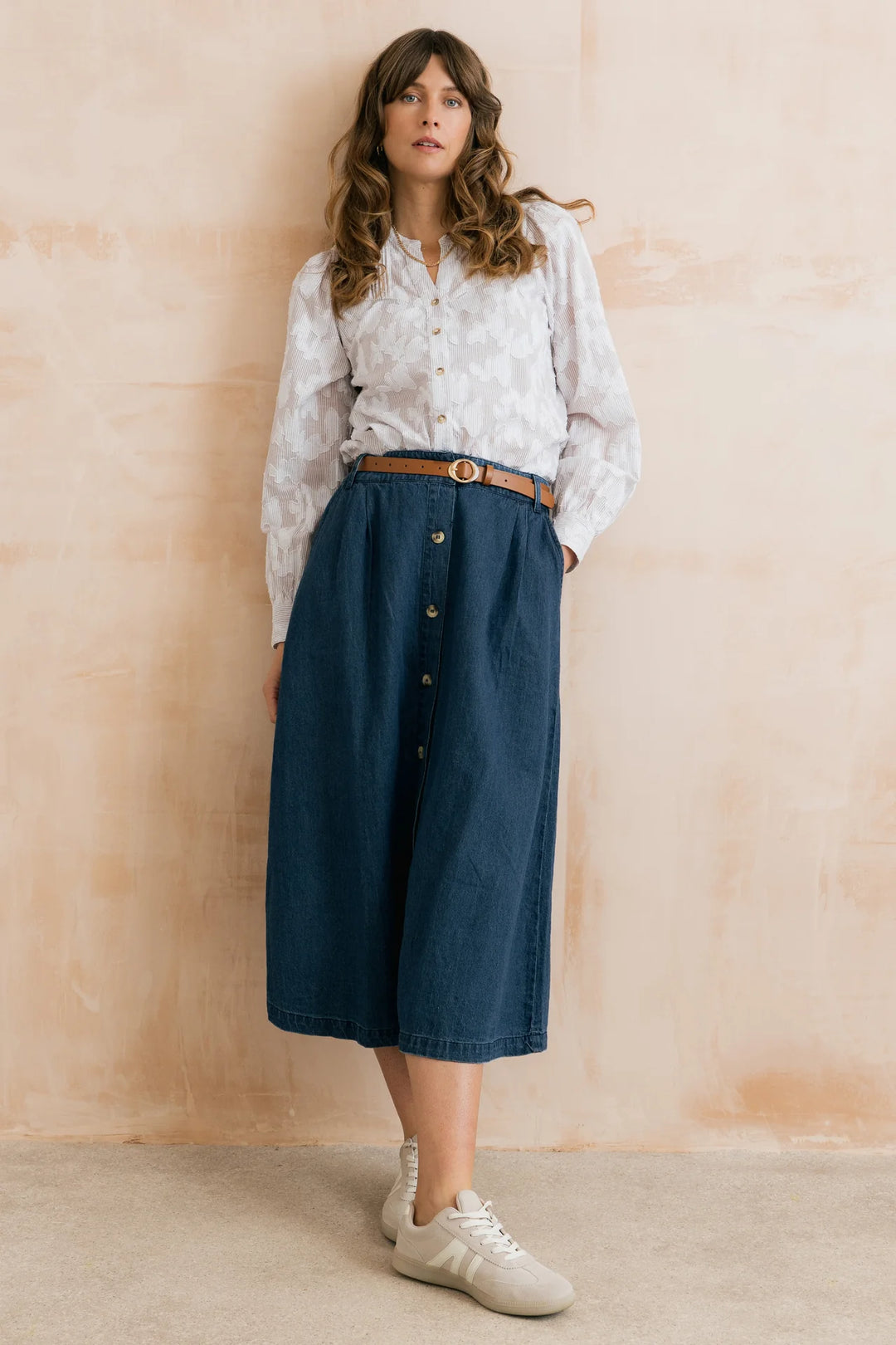 Blouse en jacquard 100% coton Poplar - À rayures tonales et fleurs tissées