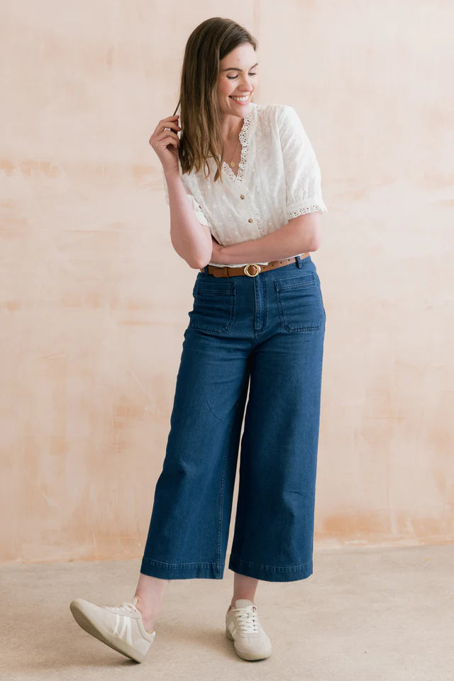 Blouse en coton Wren - Haut brodé à détails de dentelle
