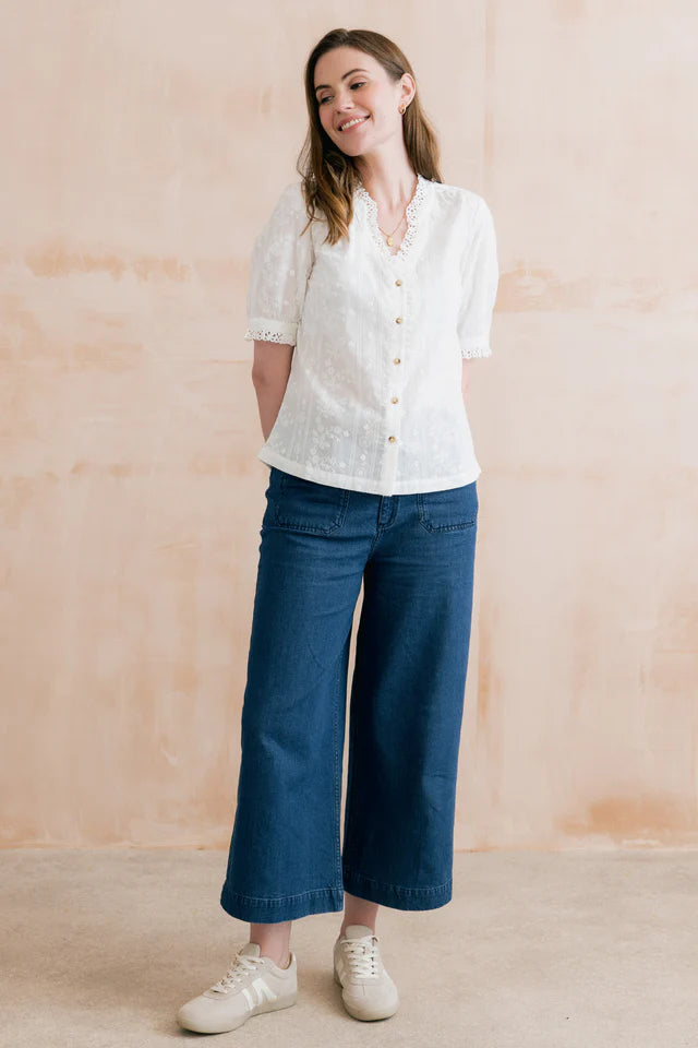 Blouse en coton Wren - Haut brodé à détails de dentelle