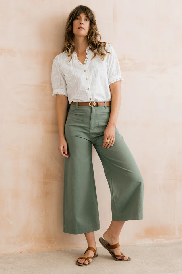 Blouse en coton Wren - Haut brodé à détails de dentelle