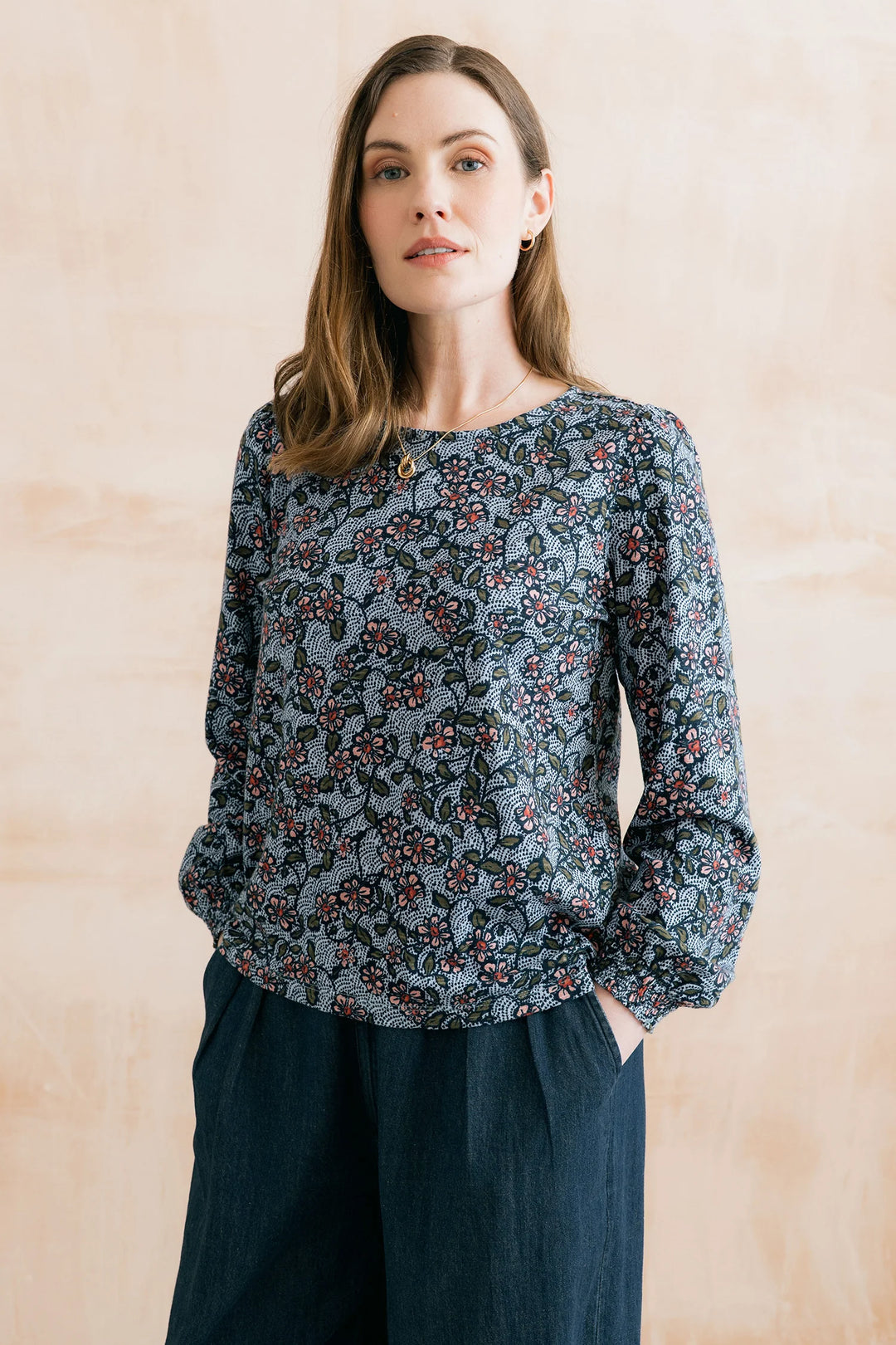 Haut à imprimé floral Caroline – En pur coton biologique flammé
