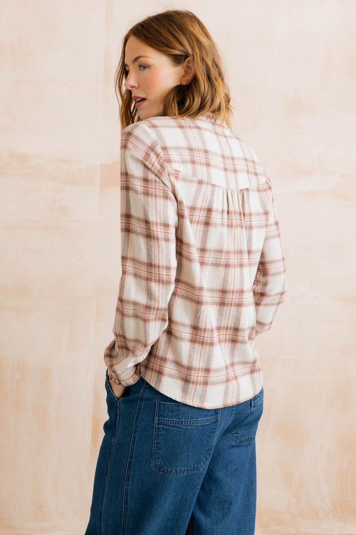 Blouse boutonné à carreaux et détails volantés Sage - En coton biologique