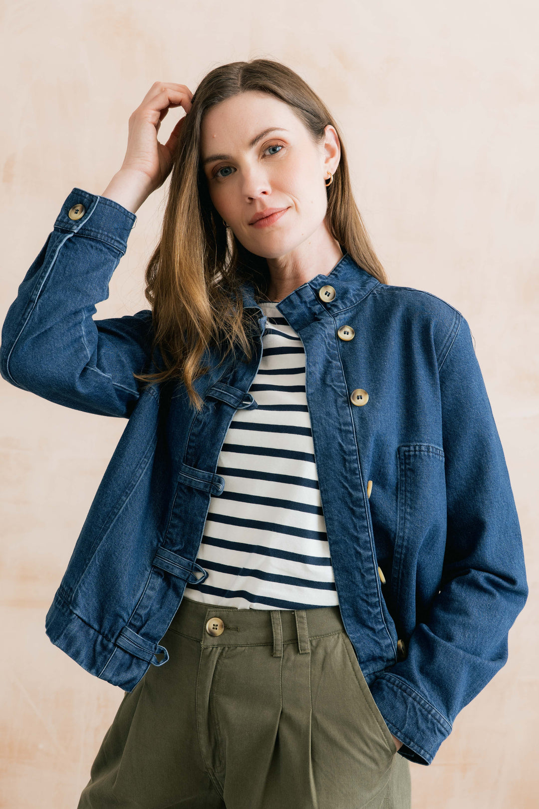 Blouson boutonné Docklands - En denim extensible à col montant