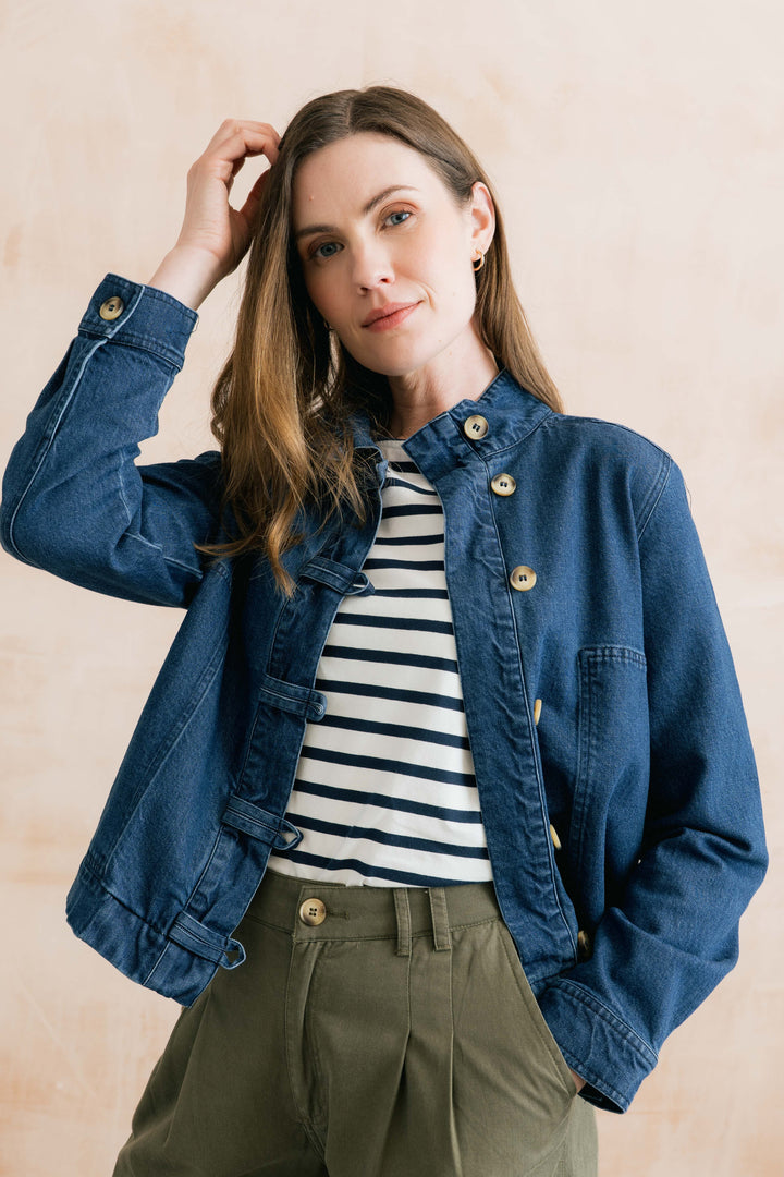 Blouson boutonné Docklands - En denim extensible à col montant