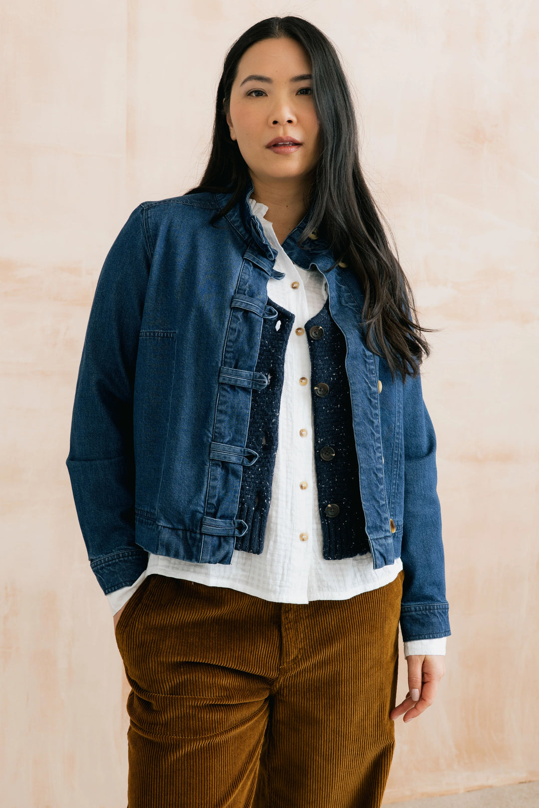 Blouson boutonné Docklands - En denim extensible à col montant