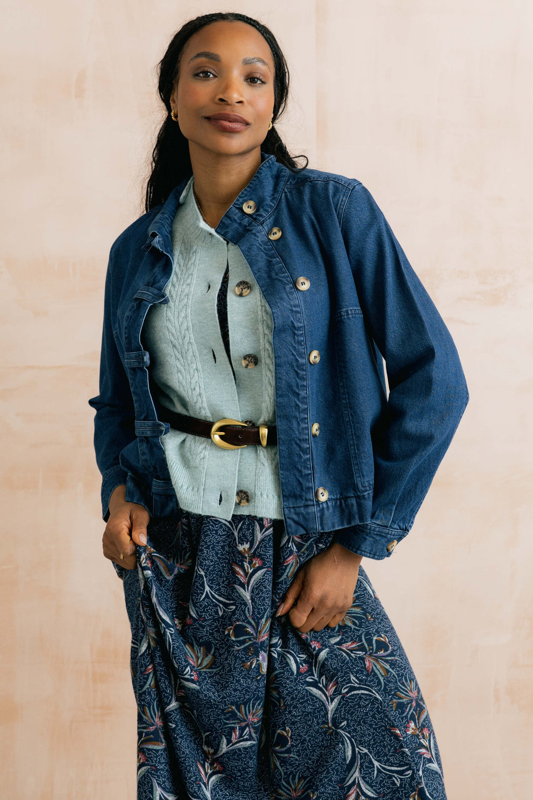 Blouson boutonné Docklands - En denim extensible à col montant