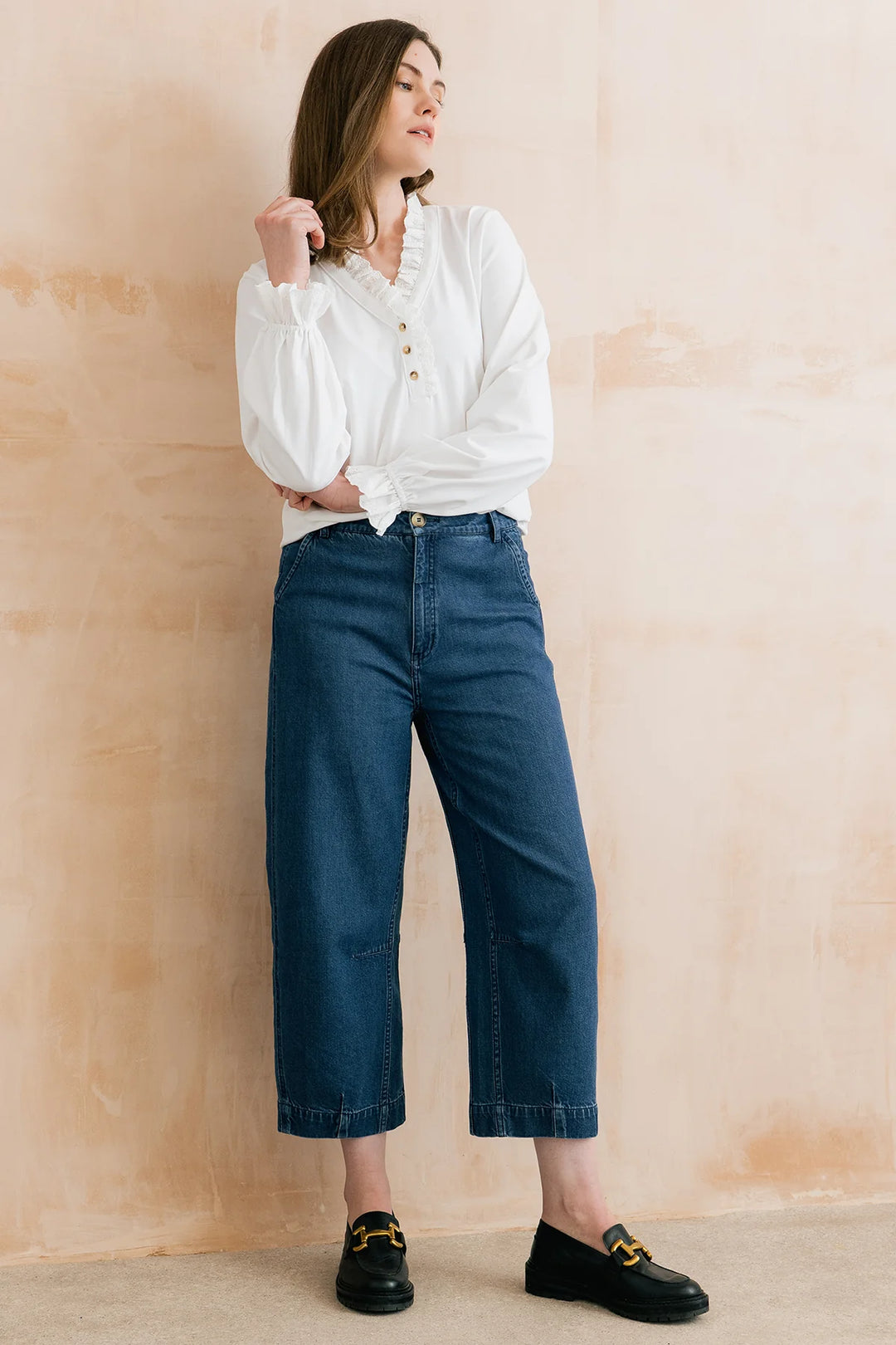Jeans à jambe large et taille haute Georgia - En denim extensible