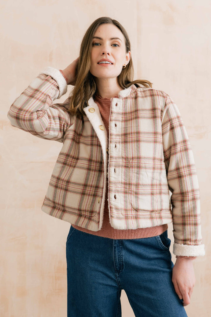 Veste réversible en coton Scarlet - Deux-en-un à col mandarin et poches pratiques