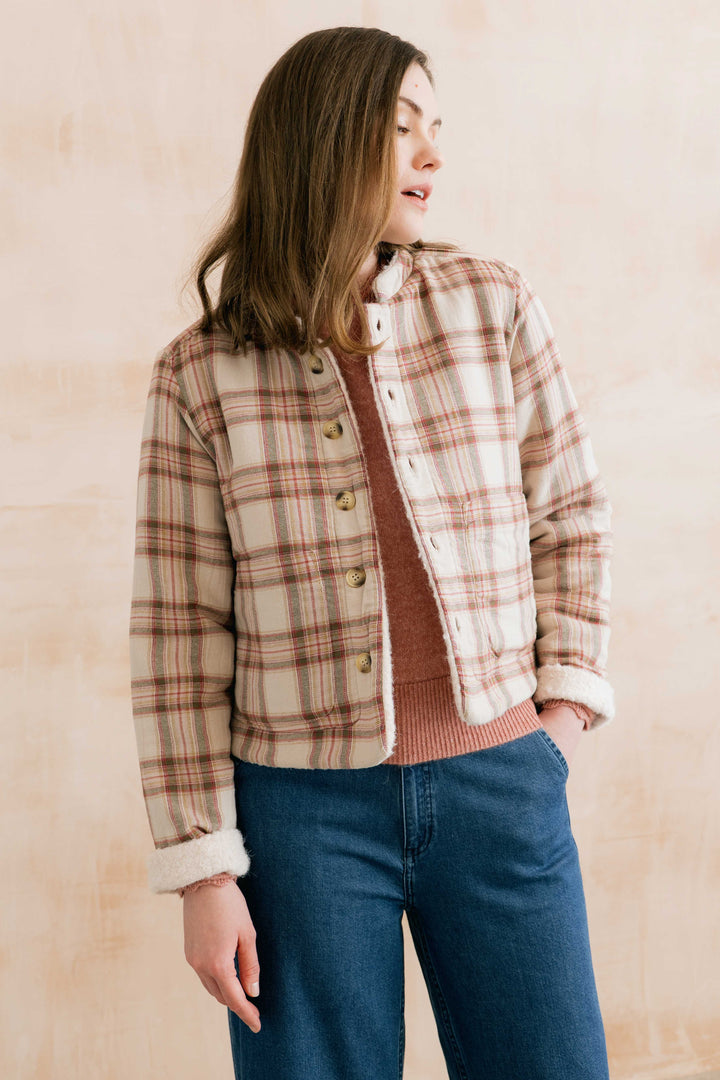 Veste réversible en coton Scarlet - Deux-en-un à col mandarin et poches pratiques