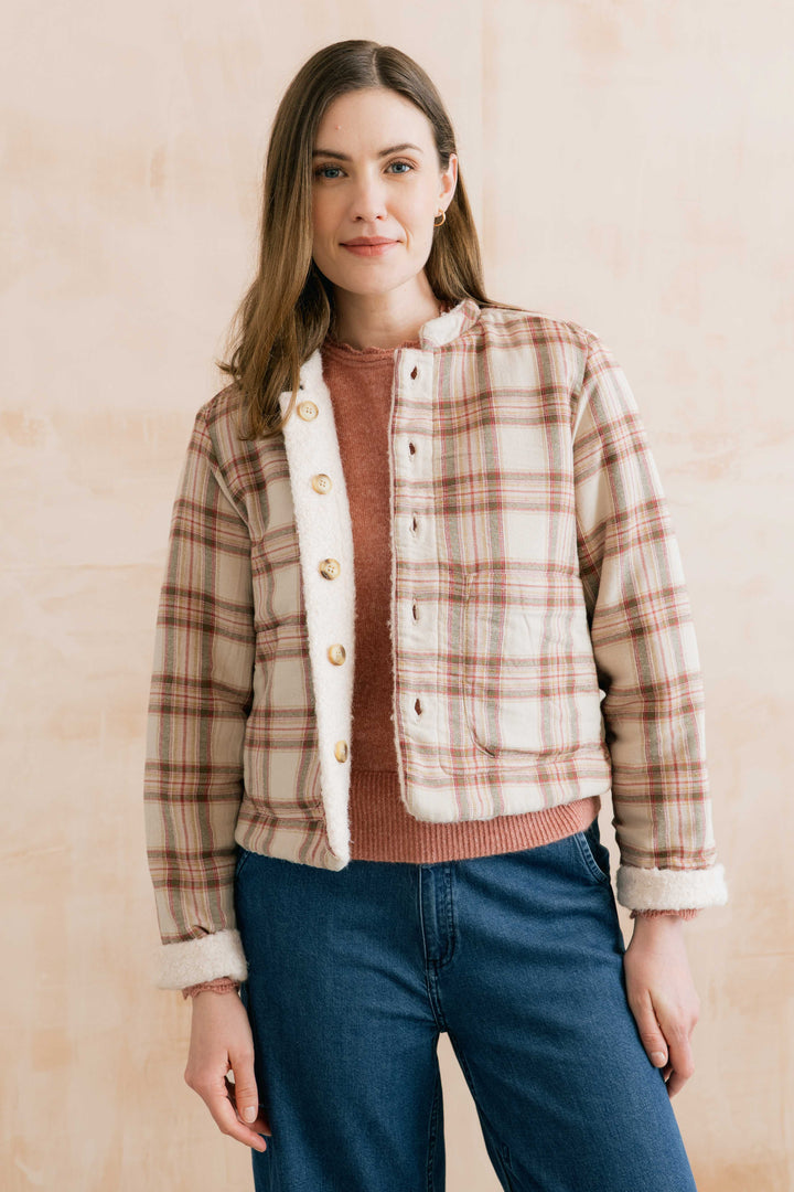 Veste réversible en coton Scarlet - Deux-en-un à col mandarin et poches pratiques