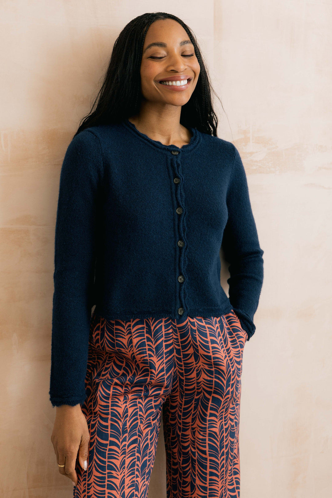 Cardigan boutonné en maille festonnée Elodie - Mélange d'alpaga