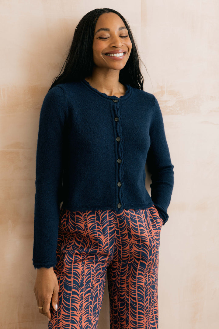 Cardigan boutonné en maille festonnée Elodie - Mélange d'alpaga