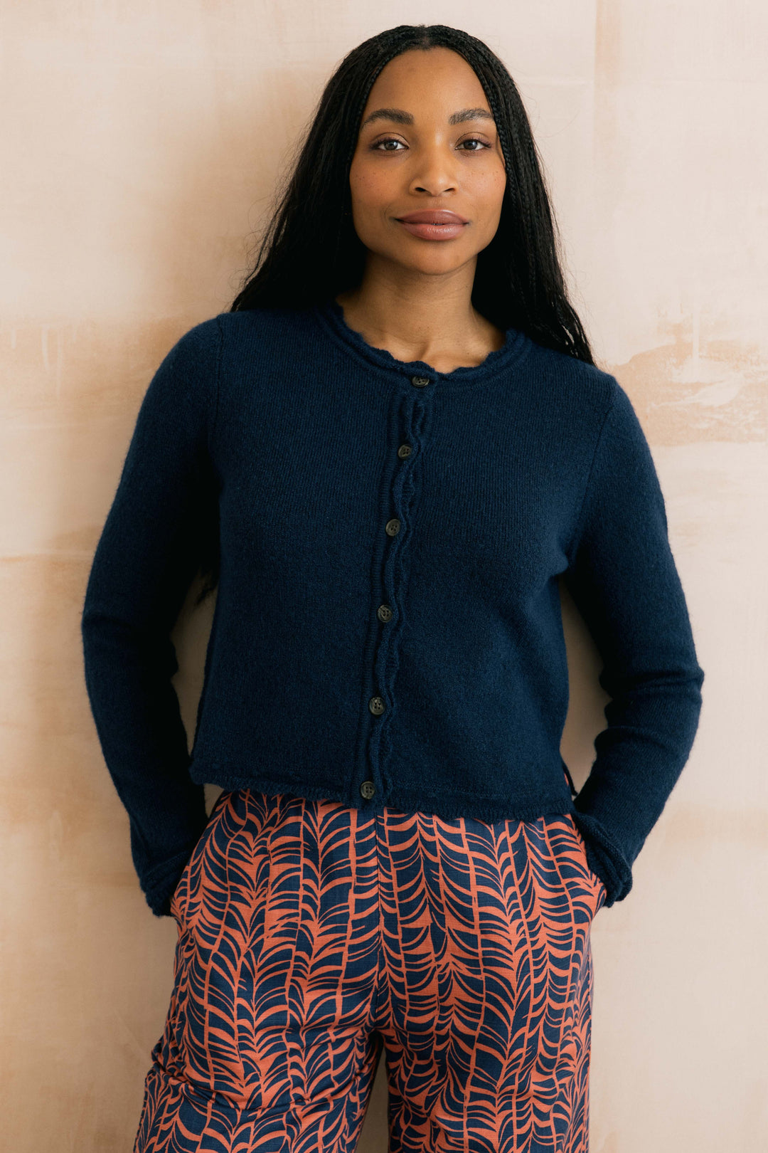 Cardigan boutonné en maille festonnée Elodie - Mélange d'alpaga