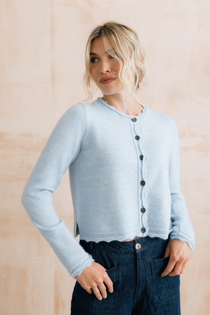 Cardigan boutonné en maille festonnée Elodie - Mélange d'alpaga