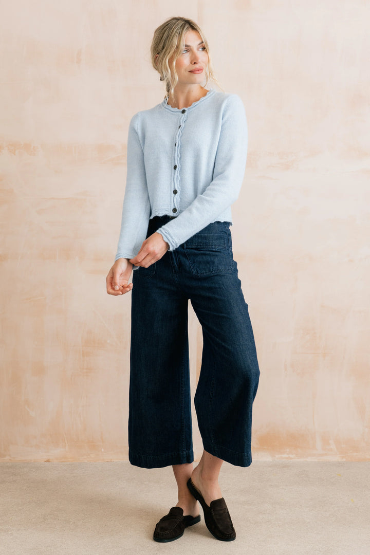 Cardigan boutonné en maille festonnée Elodie - Mélange d'alpaga