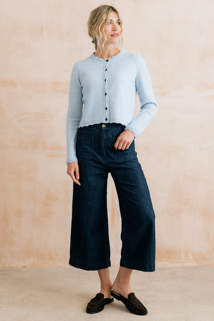 Cardigan boutonné en maille festonnée Elodie - Mélange d'alpaga