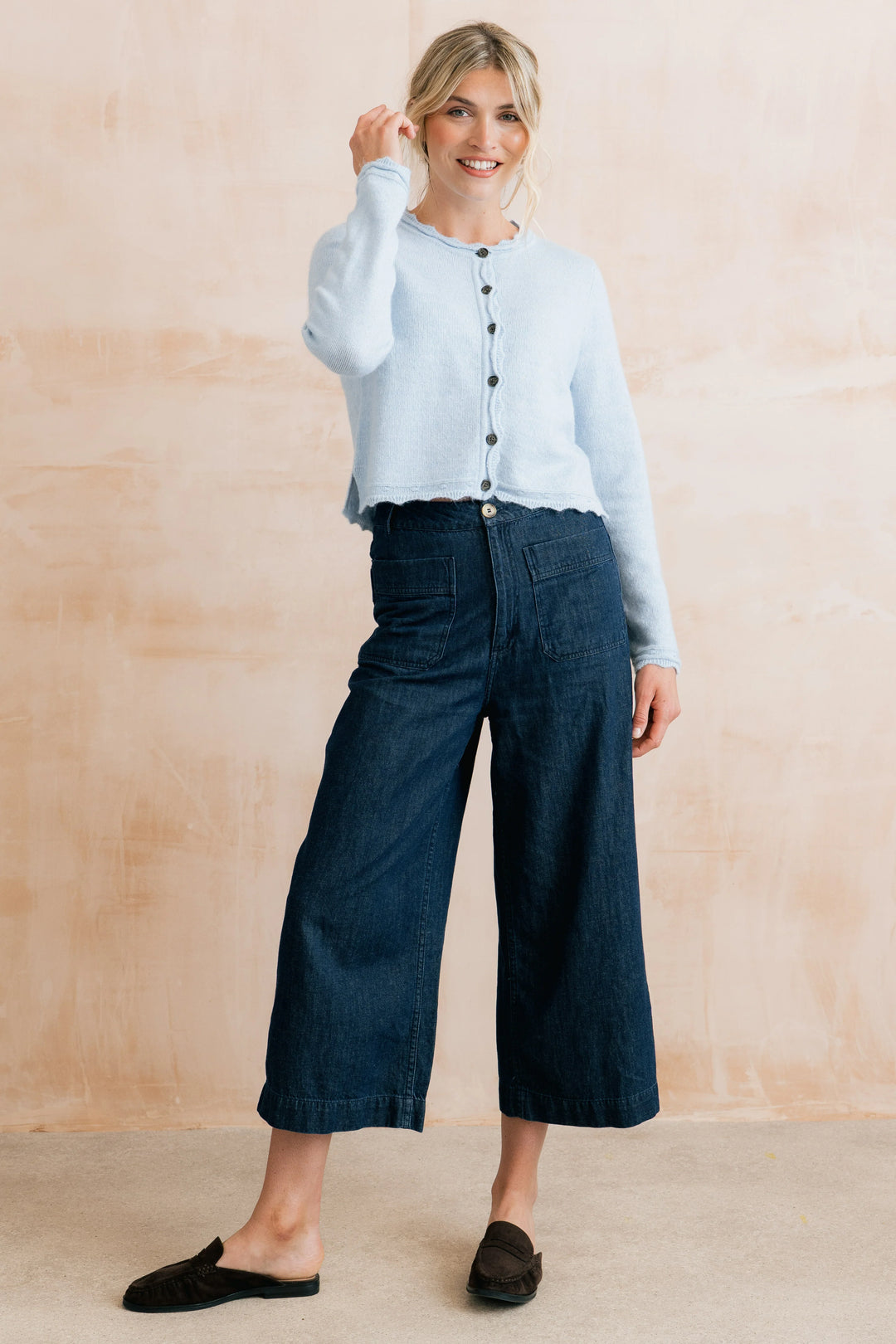 Cardigan boutonné en maille festonnée Elodie - Mélange d'alpaga