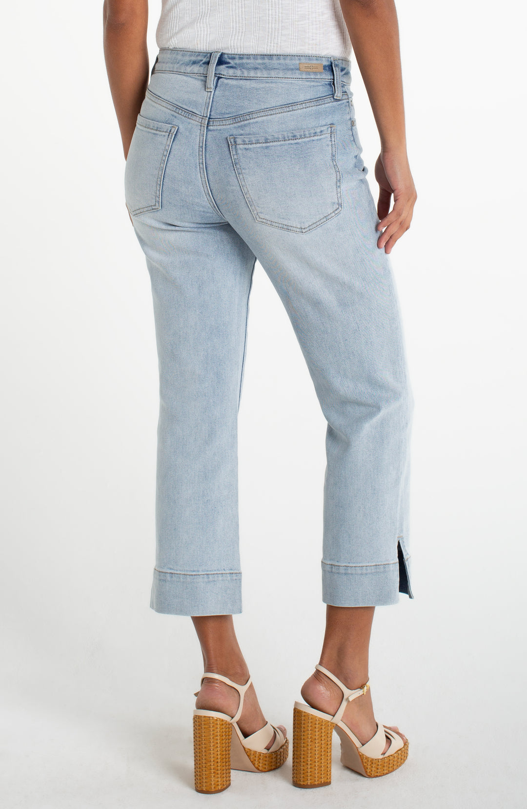 Jeans droit écourté Kennedy - Revers large et fente latérale en coton extensible