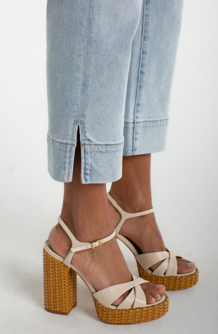 Jeans droit écourté Kennedy - Revers large et fente latérale en coton extensible