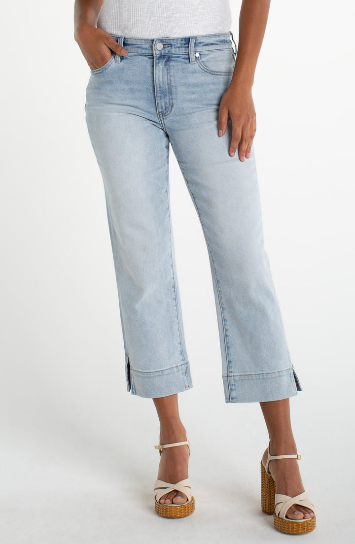 Jeans droit écourté Kennedy - Revers large et fente latérale en coton extensible