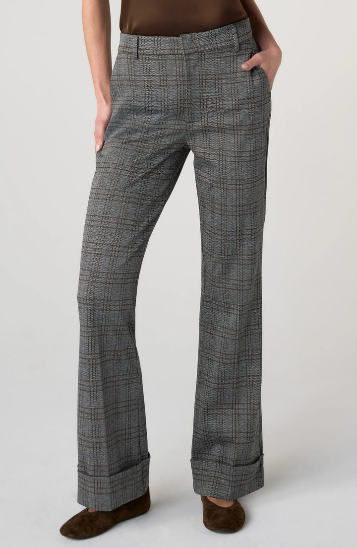 Pantalon de tailleur évasé à chevrons et carreaux - Taille haute à bas revers