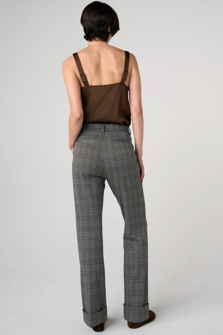 Pantalon de tailleur évasé à chevrons et carreaux - Taille haute à bas revers