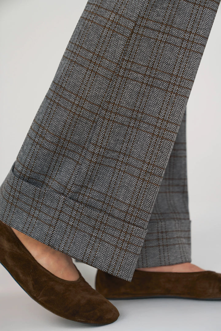 Pantalon de tailleur évasé à chevrons et carreaux - Taille haute à bas revers