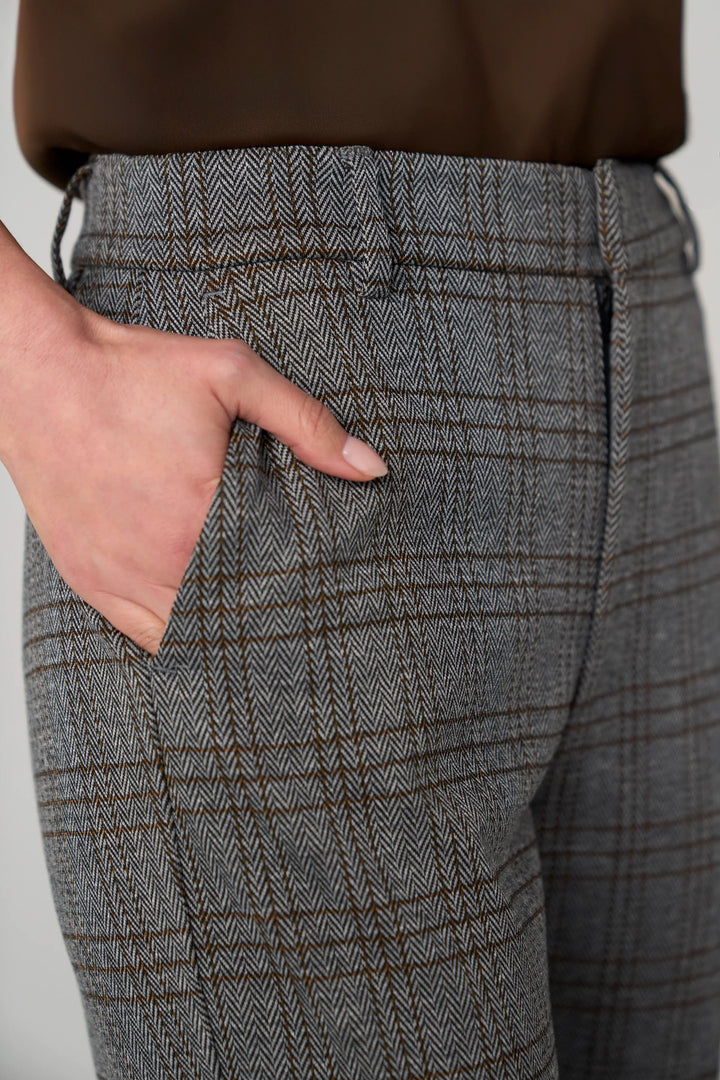 Pantalon de tailleur évasé à chevrons et carreaux - Taille haute à bas revers