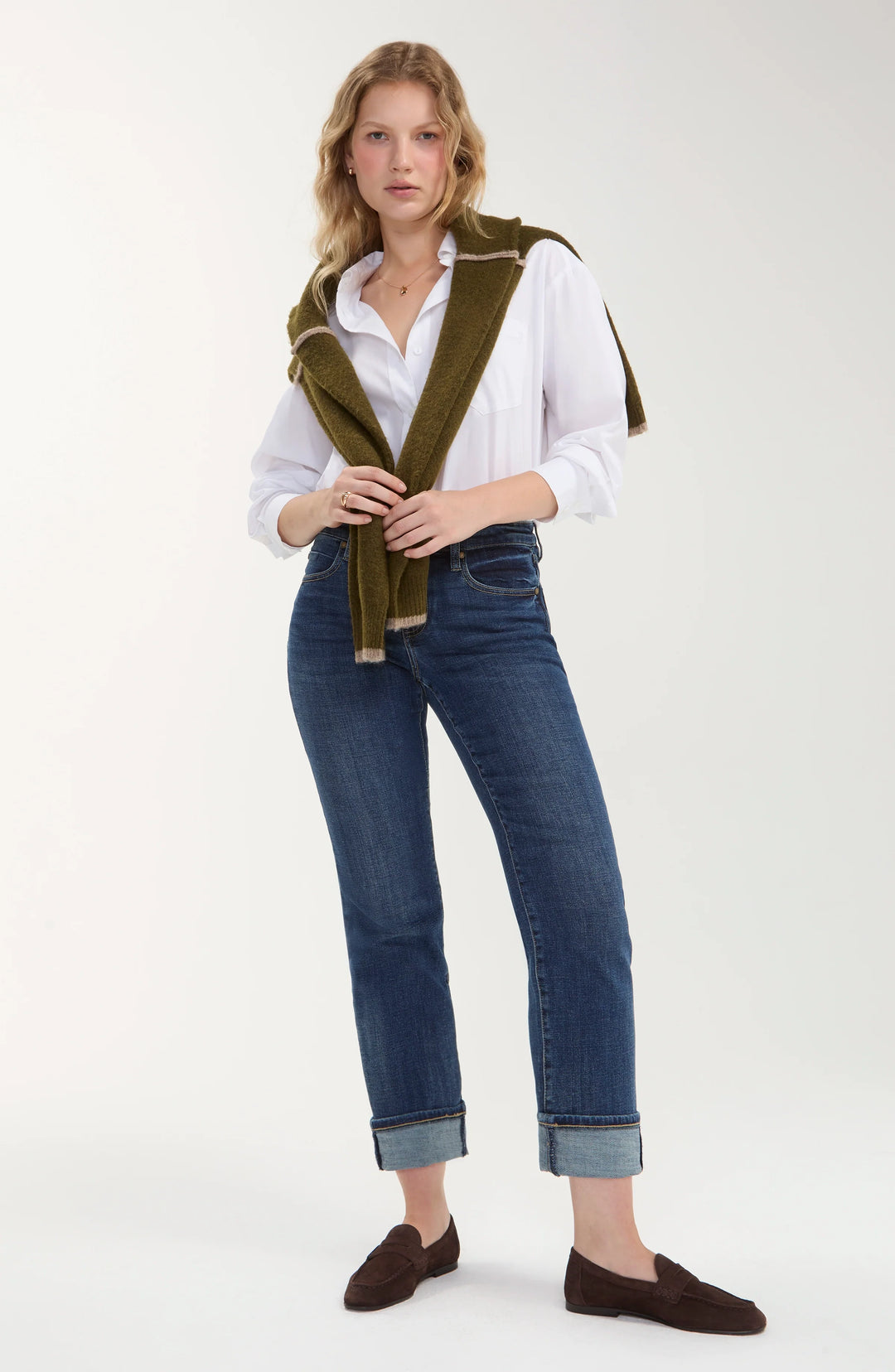 Jeans coupe droite avec ourlets aux chevilles Marley - Mélange de coton