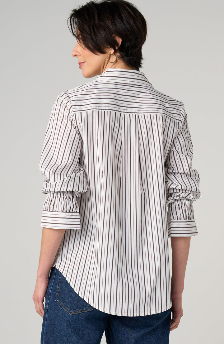 Chemise boutonnée à rayures verticales - Avec poignets élastiques ajustables