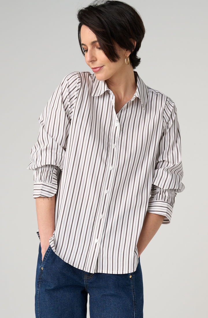 Chemise boutonnée à rayures verticales - Avec poignets élastiques ajustables