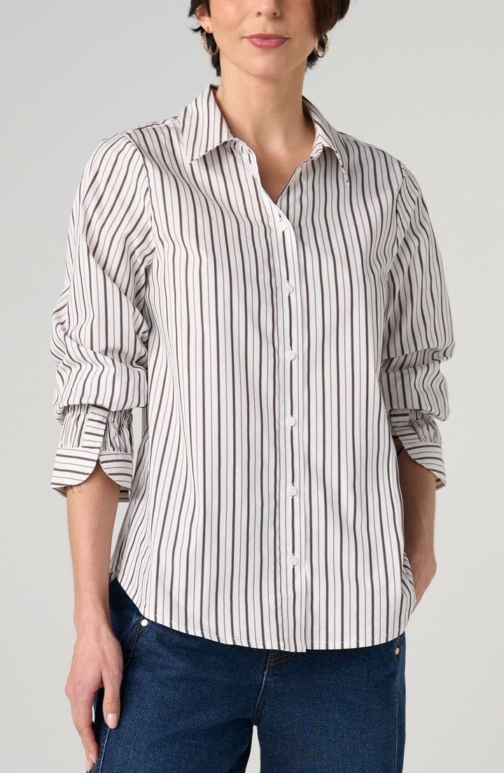 Chemise boutonnée à rayures verticales - Avec poignets élastiques ajustables