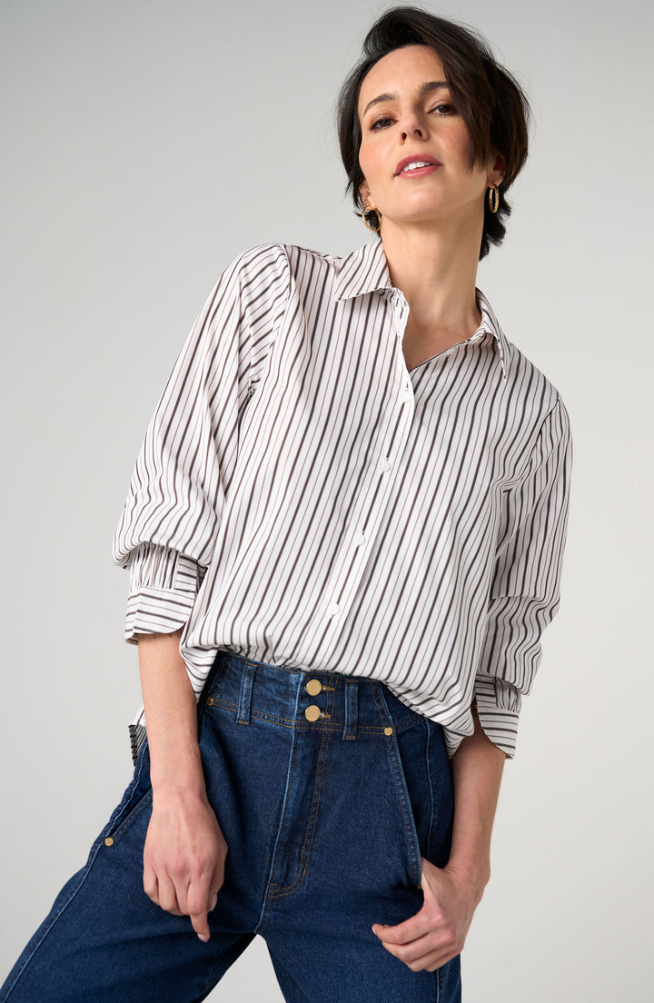 Chemise boutonnée à rayures verticales - Avec poignets élastiques ajustables