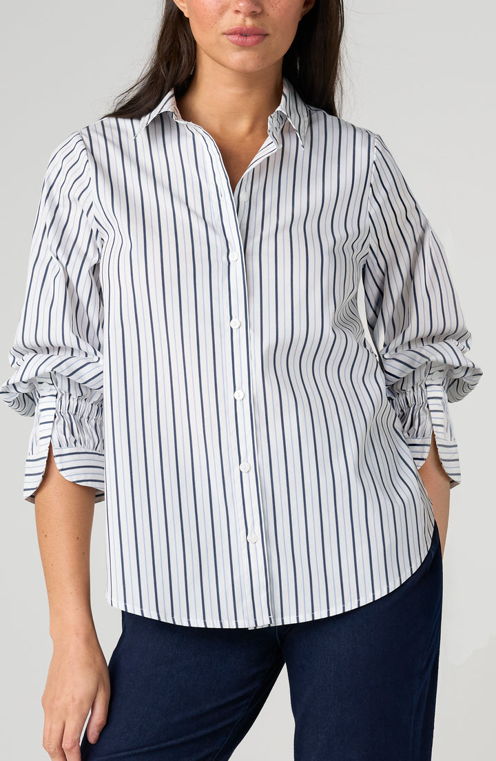 Chemise boutonnée à rayures verticales - Avec poignets élastiques ajustables