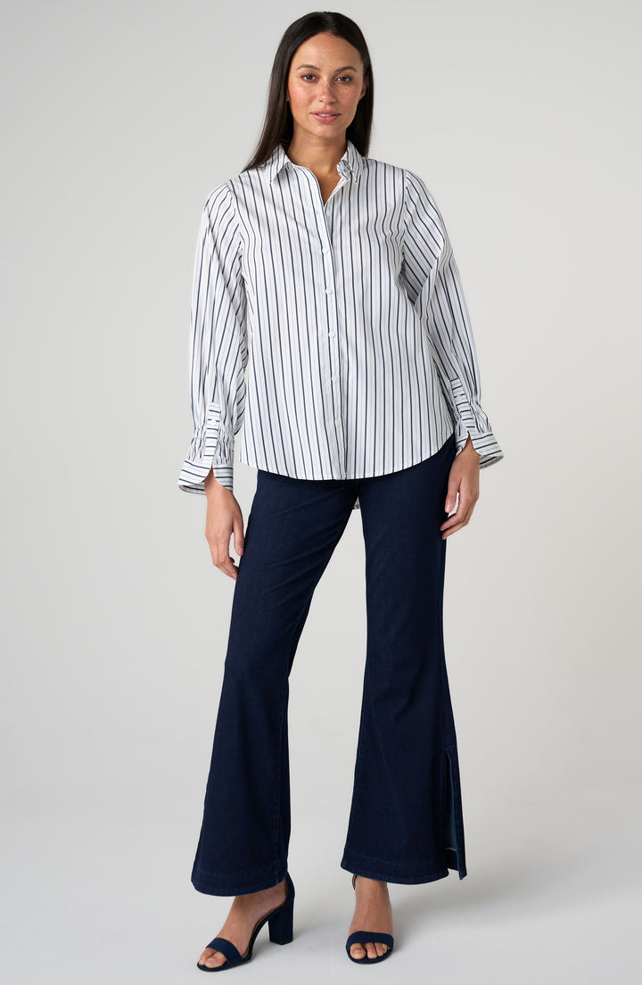 Chemise boutonnée à rayures verticales - Avec poignets élastiques ajustables