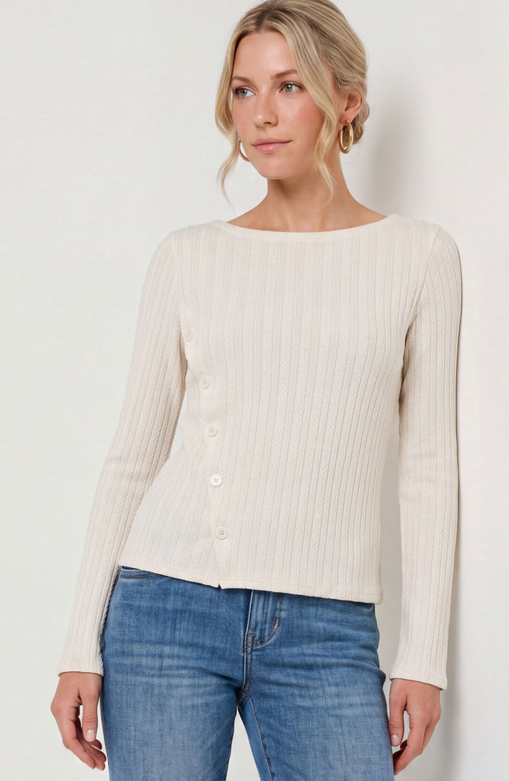 Haut en tricot à col bateau - À patte de boutonnage asymétrique
