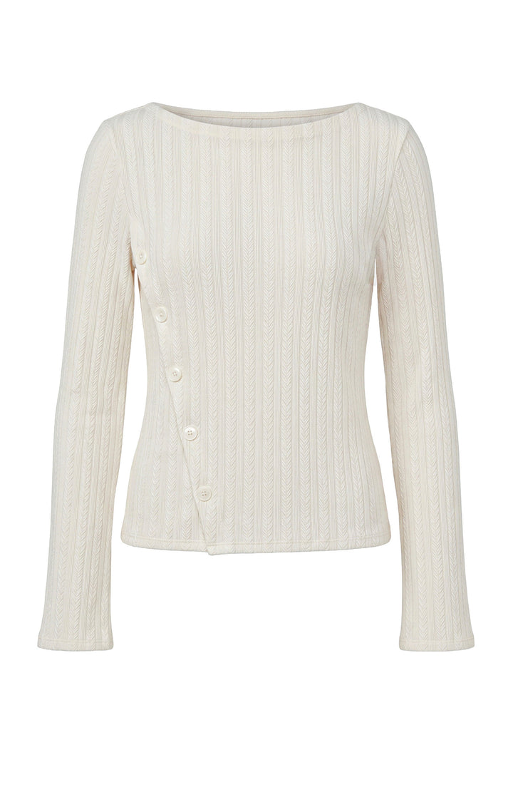 Haut en tricot à col bateau - À patte de boutonnage asymétrique