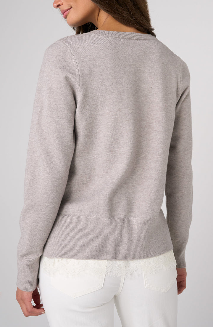 Chandail col V en tricot doux - Avec détails de dentelle délicate