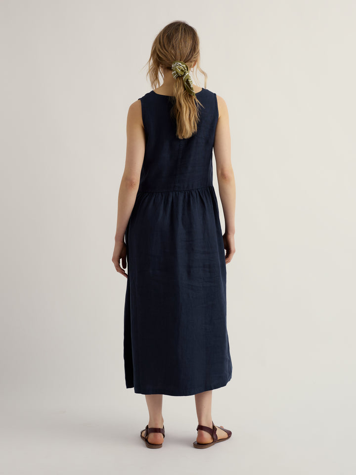 Robe mi-longue en lin mélangé à encolure en V - Écoresponsable