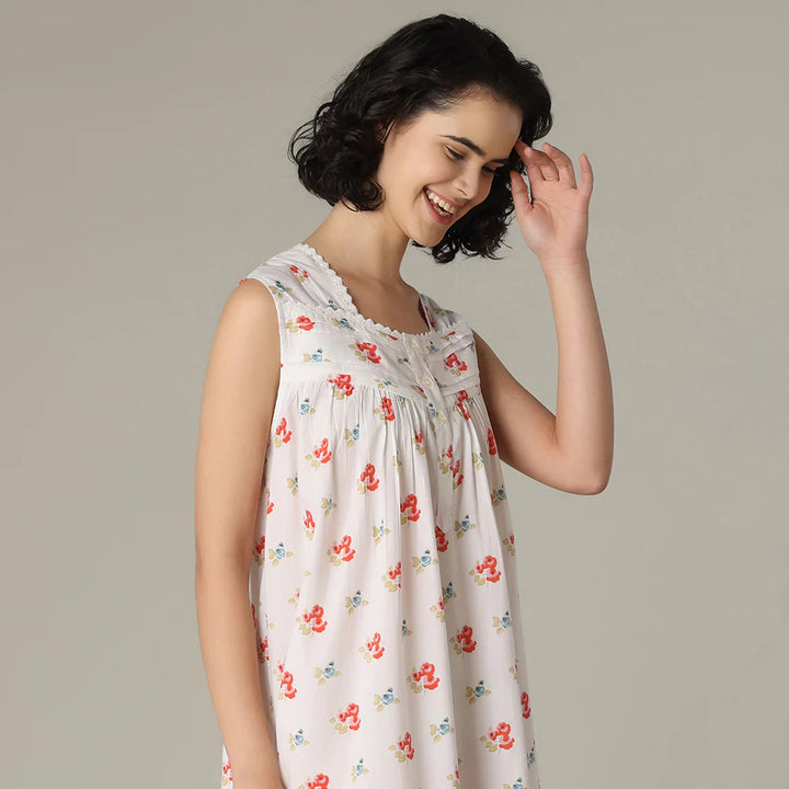 Robe de nuit kathy - Courte et légère 100% coton à imprimé floral