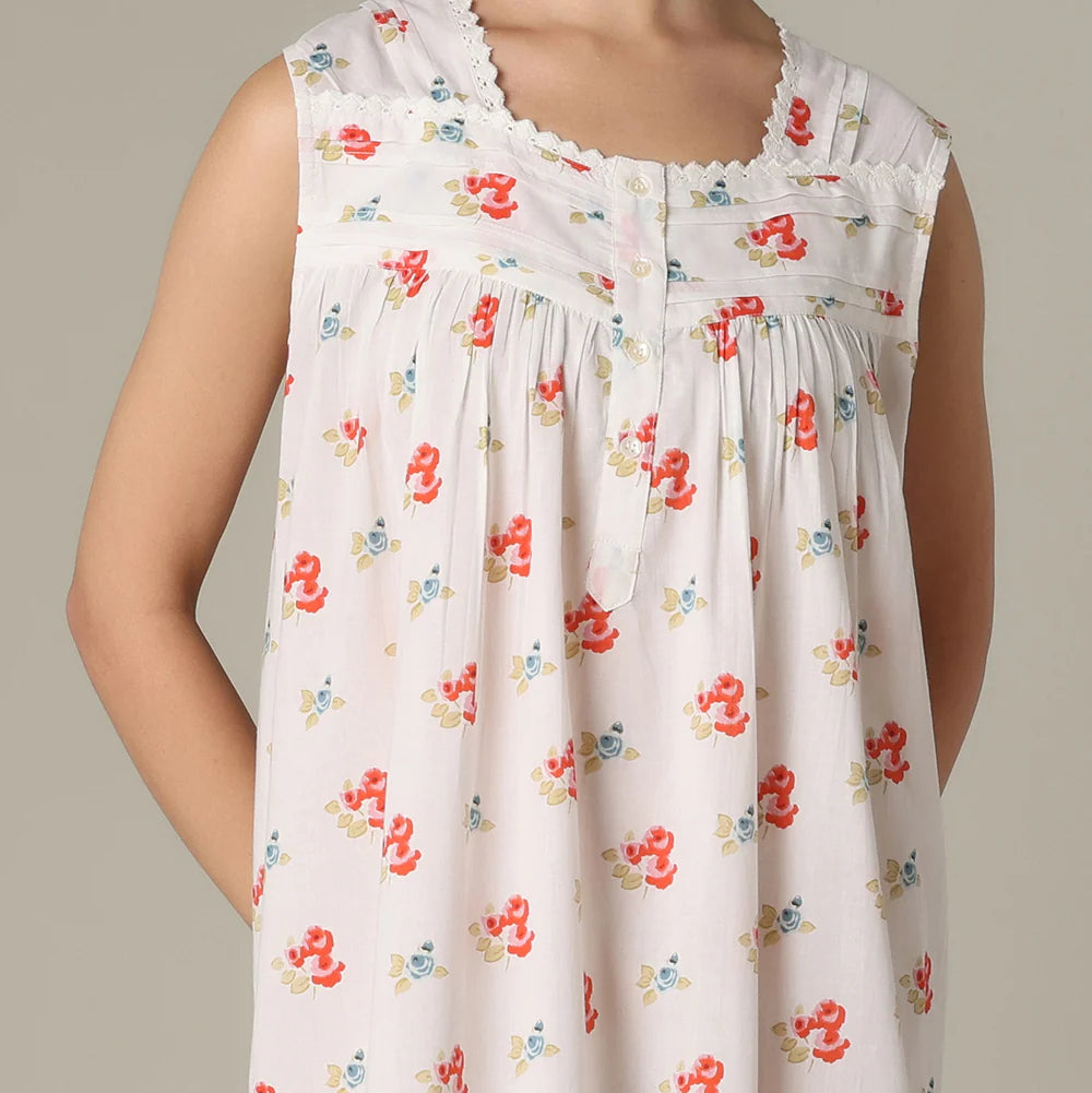 Robe de nuit kathy - Courte et légère 100% coton à imprimé floral